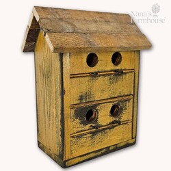 Mustard Beadboard Birdhouse 4 Hole W/Pegs -11" x 5.5" x 13"