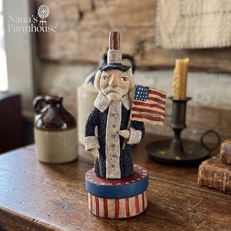 Uncle Sam Standing on Striped Box with Flag - 11"