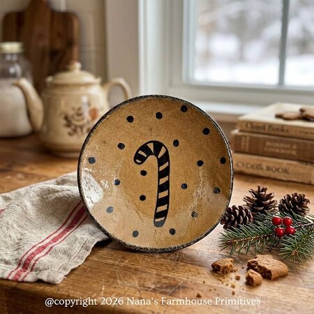 Candy Cane Brown Clay Pottery Round Plate - 7"