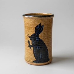 Clay Craftsman Brown Pottery Extra Large Canning Crock Rabbit with Carrot - 4.25" x 7"