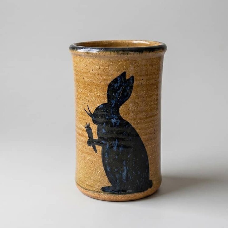 Clay Craftsman Brown Pottery Extra Large Canning Crock Rabbit with Carrot - 4.25" x 7"