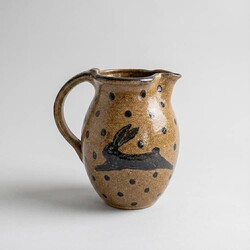 Clay Craftsman Brown Pottery Pitcher with Rabbit & Polka Dots - 7.5"
