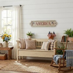 America Distressed White Wood Sign with Flags & Stars - 41.5" x 8.5"