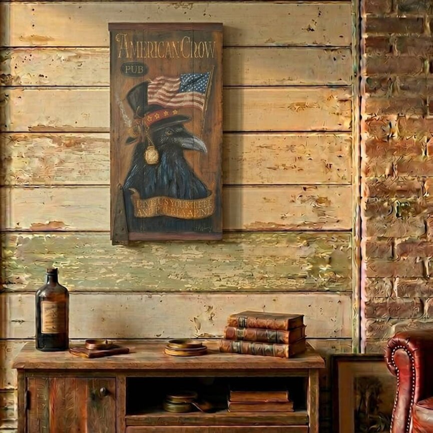 Terri Palmer Hand Painted American Crow Pub - 11.5" x 21.5"