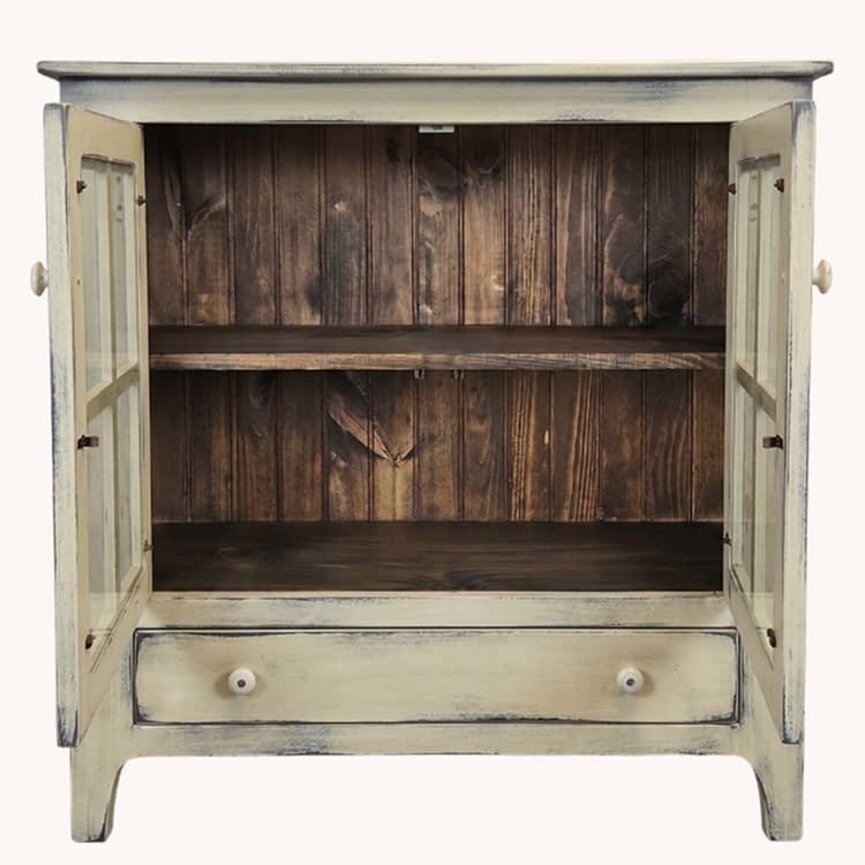Curio Cabinet with Two Glass Doors 4 Panes Each Buttermilk - 36" x 12" x 36"