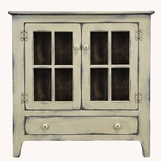 Curio Cabinet with Two Glass Doors 4 Panes Each Buttermilk