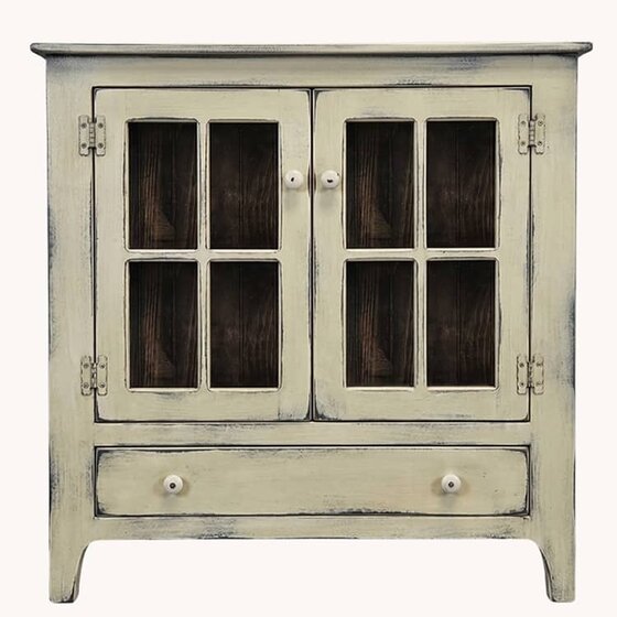 Curio Cabinet with Two Glass Doors 4 Panes Each Buttermilk