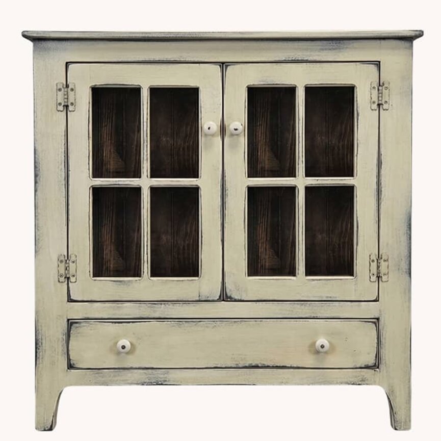Curio Cabinet with Two Glass Doors 4 Panes Each Buttermilk - 36" x 12" x 36"