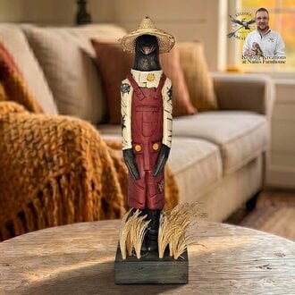 Harvest Crow Hand Carved Figurine - 8.5"