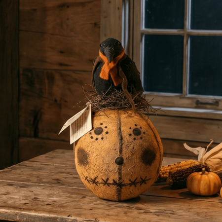 Jack O'Lantern Head with Crow - 10"