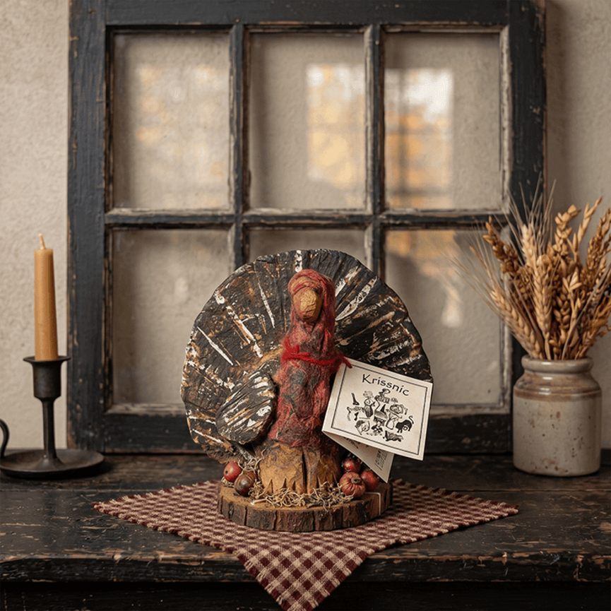 Krisnick Turkey with Fanned Tail and Pumpkins - 6"