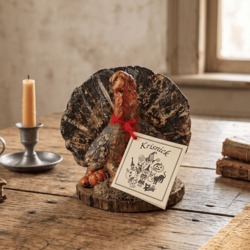 Krisnick Turkey with Fanned Tail and Pumpkins - 5.5"