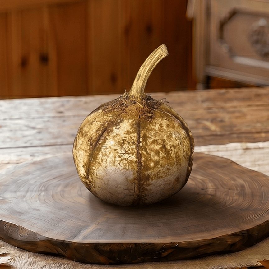 White Pumpkin Stem with Green Stripe - 6" x 3"