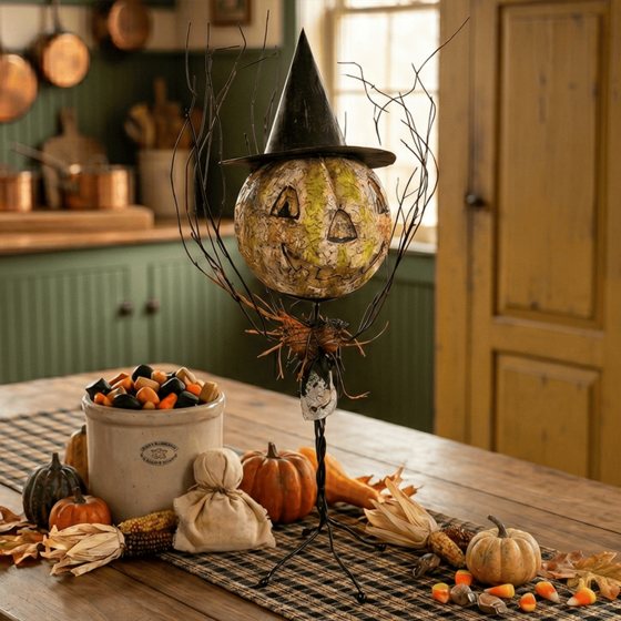 Pumpkin Head with Witch Hat