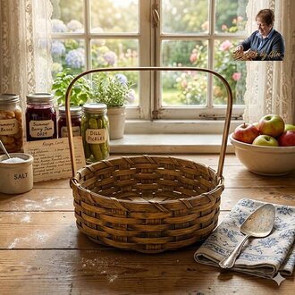 Handmade Round Pie Basket with Handle - Mustard
