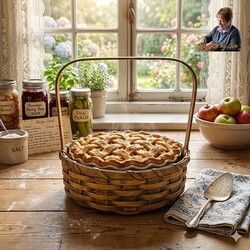 Round Pie Basket Square Handle Mustard - 11" x 12" x 10.5"