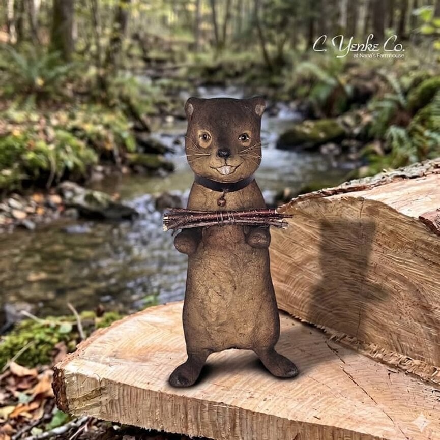 Beaver Holding Sticks Figurine - 7.25"