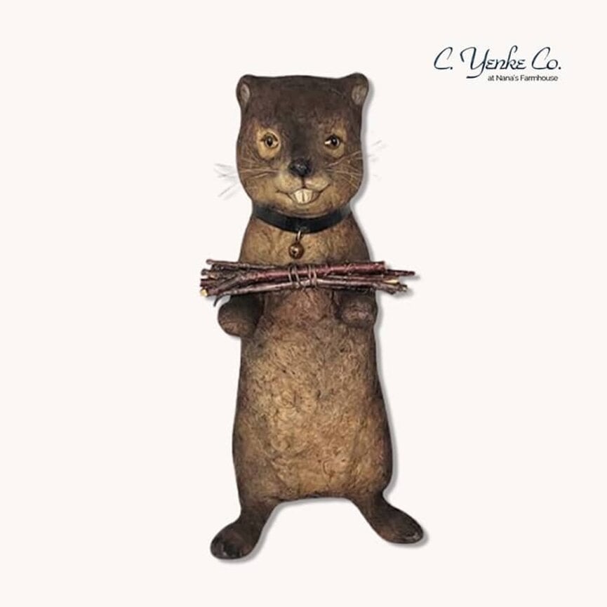 Beaver Holding Sticks Figurine - 7.25"