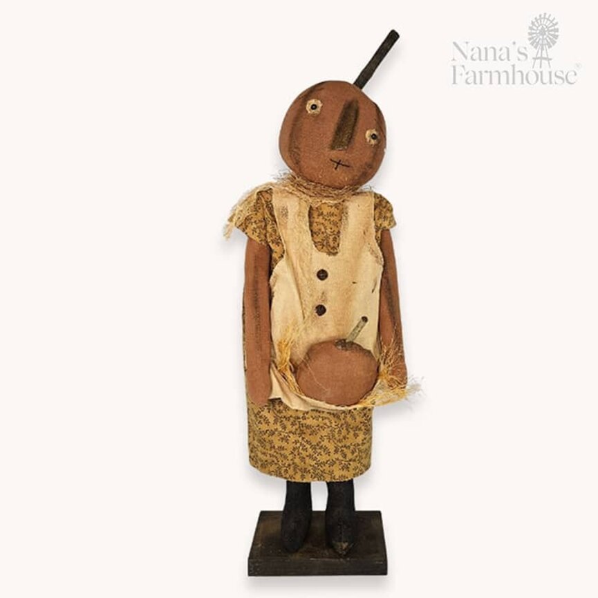 Sweet Pumpkin Girl Doll with Wheat Print Dress Holding Cloth Pumpkin - 20"