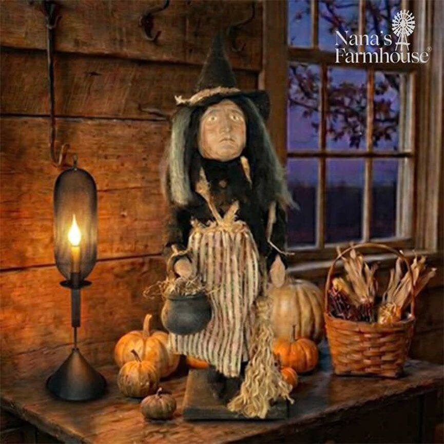 Hilda Witch Doll with Broom & Witch Pot - 23"
