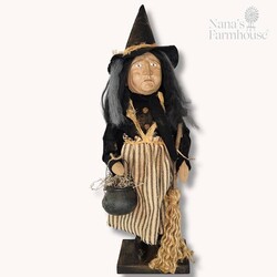 Hilda Witch Doll with Broom & Witch Pot - 23"