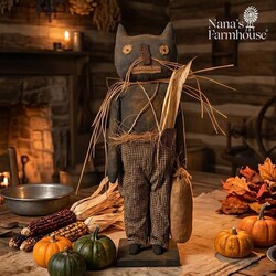 Whiskers Boy Cat Doll Holding Pumpkin - 21"