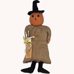 Hanging Pumpkin Witch Doll in Checked Dress - 25"