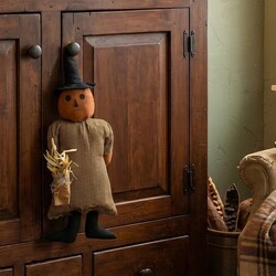 Hanging Pumpkin Witch Doll in Checked Dress - 25"