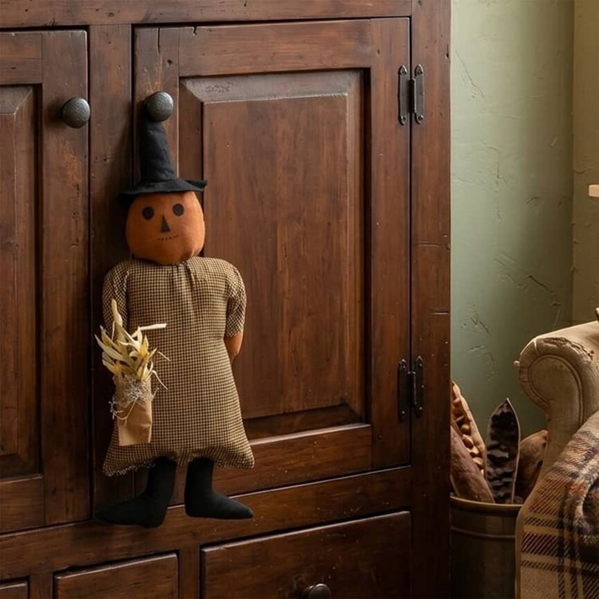 Hanging Pumpkin Witch Doll in Checked Dress - 25"