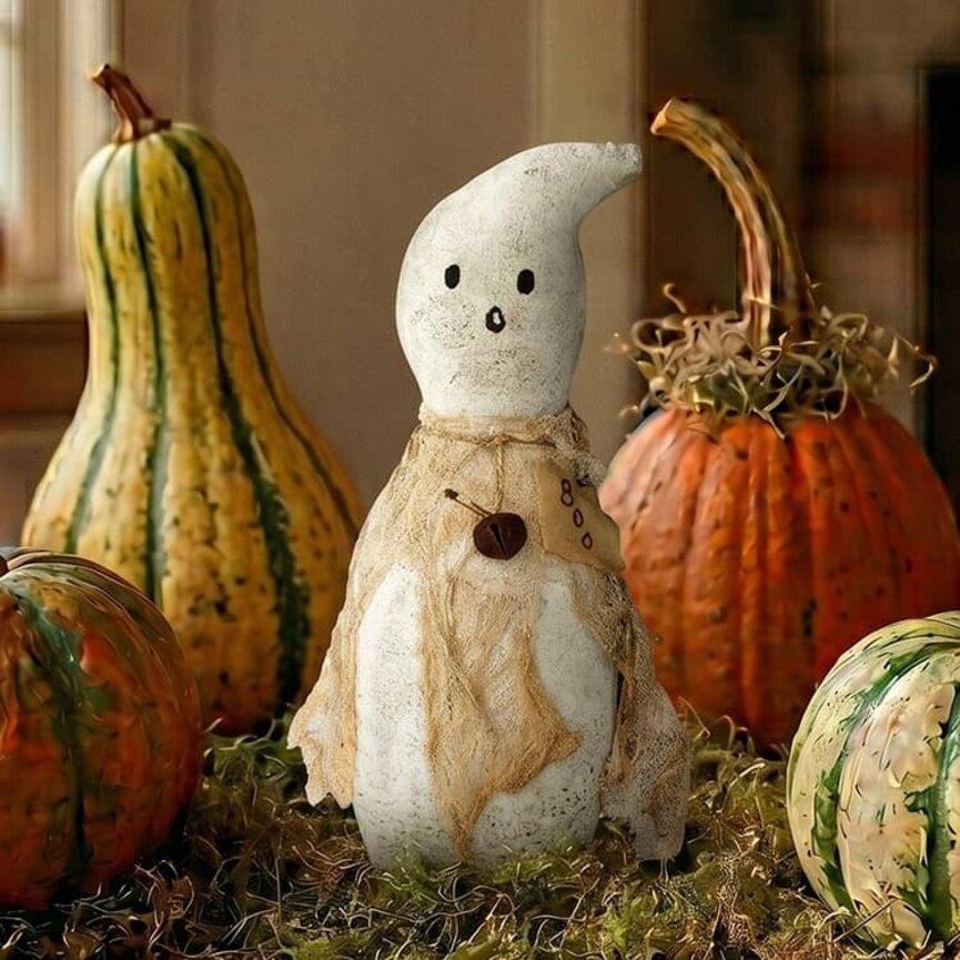 Grungy White Ghost with Cheesecloth Tie & Boo Tag - 12"