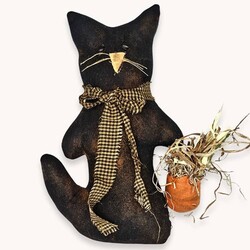 Black Flannel Kitty Brushed with Cinnamon Carrying Pumpkin Bag - 11"