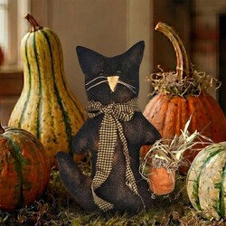 Black Flannel Kitty Brushed with Cinnamon Carrying Pumpkin Bag - 11"