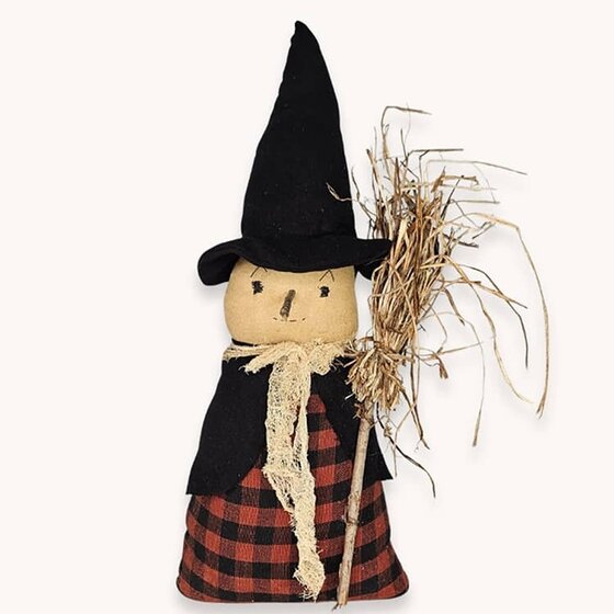 Witch Doll with Flannel Cape Broom