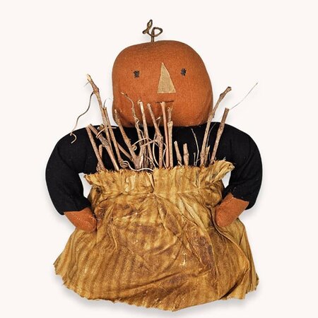 Pumpkin Girl Doll in Ticking Apron