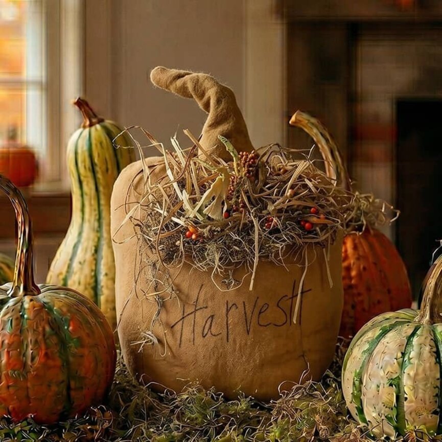 Grungy Harvest Pumpkin with Berries Weighted Base - 9"