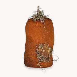 Painted Orange Pumpkin with Moss & Rusty Star Weighted Base - 9"