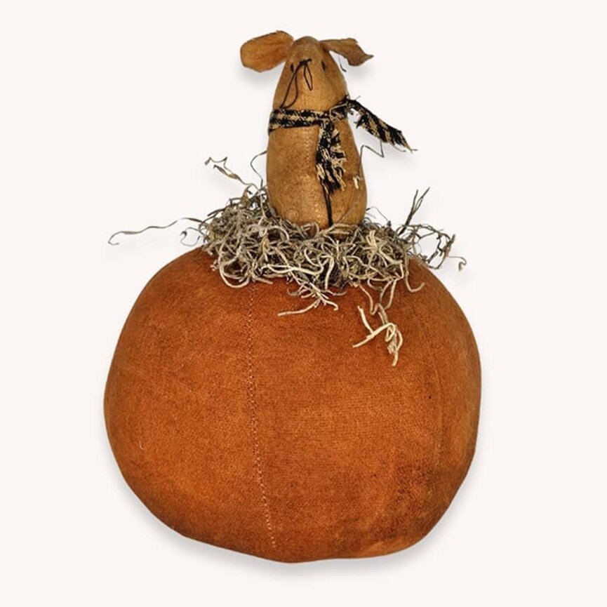 Wee Mouse on Orange Flannel Pumpkin Weighted Base - 8"