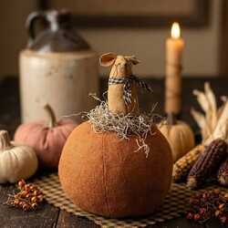 Wee Mouse on Orange Flannel Pumpkin Weighted Base - 8"