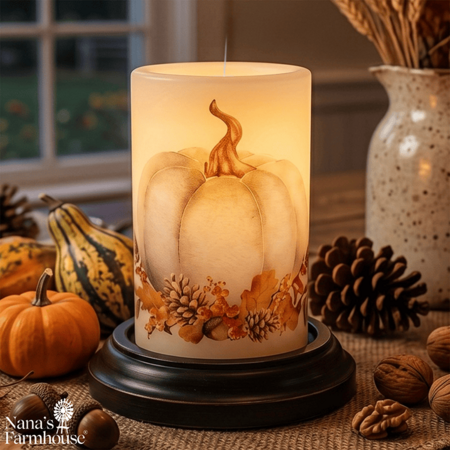 White Fall Pumpkin Candle Sleeve Antique Vanilla