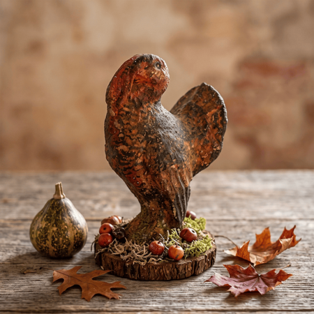 Turkey Wood Base with Pumpkins - 6"