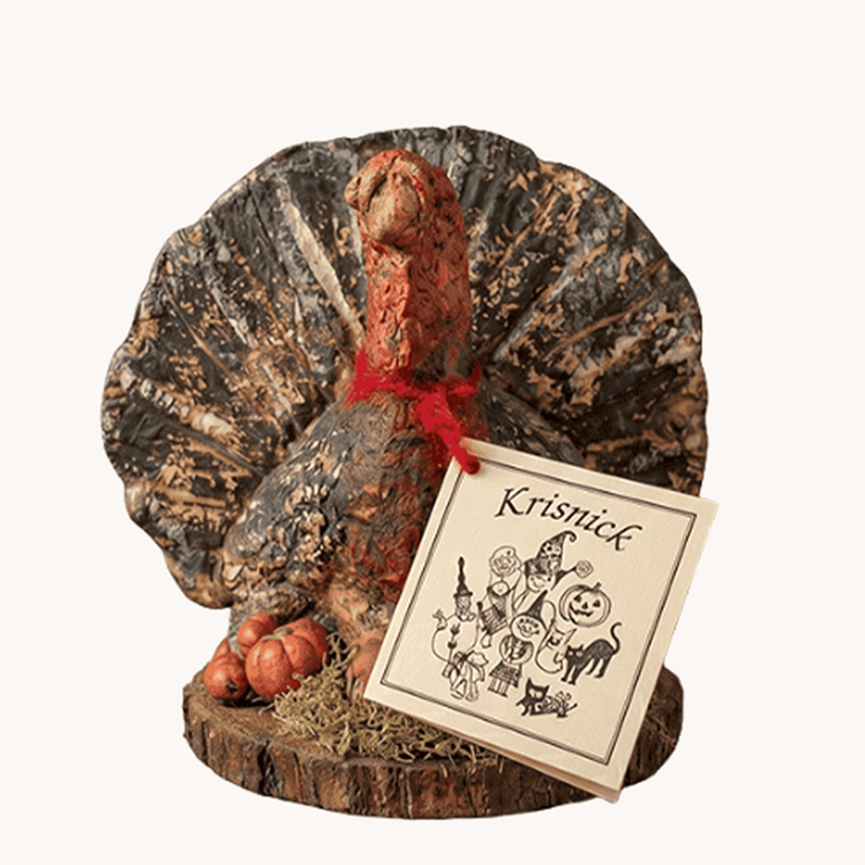 Krisnick Turkey with Fanned Tail and Pumpkins - 5.5"