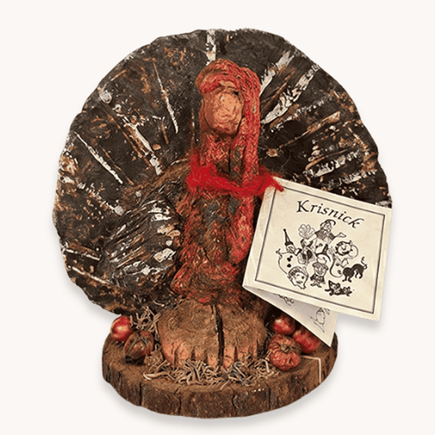 Krisnick Turkey with Fanned Tail and Pumpkins - 6"