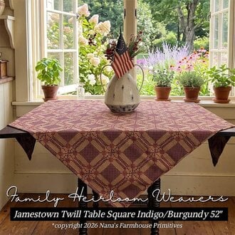 Jamestown Twill Table Square - Indigo Burgundy