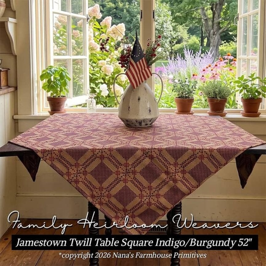 Jamestown Twill Table Square Indigo Burgundy - 52 "