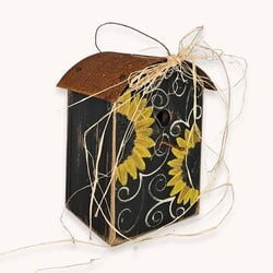Primitive Sunflowers Birdhouse with Curved Roof - 11" x 8" x 7.5"