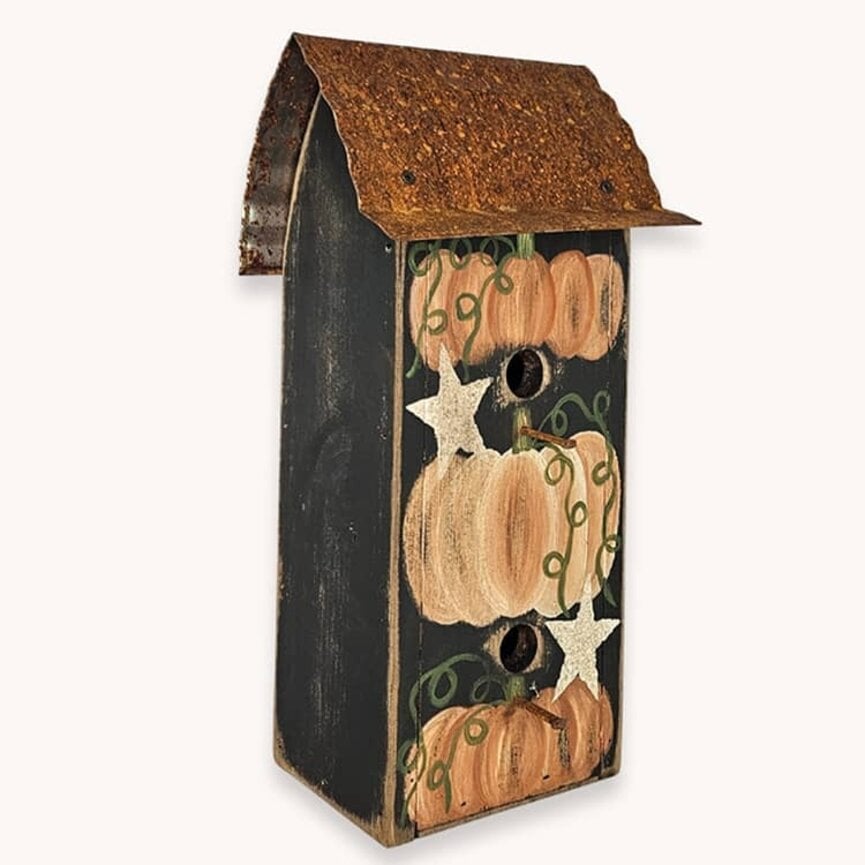 Country Star Pumpkin Birdhouse with Metal Roof Black - 18"