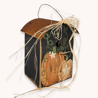 Primitive White Stars Pumpkins Birdhouse - 11"