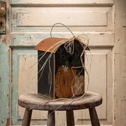 Primitive White Stars Pumpkins Birdhouse with Curved Roof - 11" x 8" x 7.5"