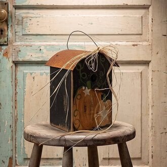 Primitive White Stars Pumpkins Birdhouse - 11"