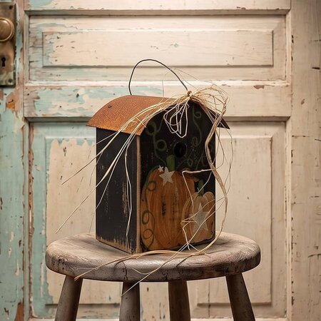 Primitive White Stars Pumpkins Birdhouse - 11"